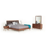 Benzara One Drawer Nightstand with Rod-Shaped Pull and Tapered Feet, Walnut Brown BM187448 Brown Wood BM187448