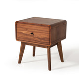 One Drawer Nightstand with Rod-Shaped Pull and Tapered Feet, Walnut Brown