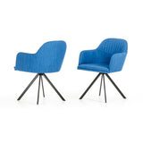 Benzara Fabric Upholstered Dining Arm Chair with Tripod Metal Base, Blue BM187451 Blue Metal and fabric BM187451