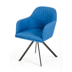 Benzara Fabric Upholstered Dining Arm Chair with Tripod Metal Base, Blue BM187451 Blue Metal and fabric BM187451