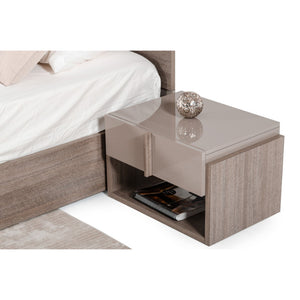 Benzara One Drawer and One Shelf Nightstand with Sleek Plank Shape Pull, Beige and Brown BM187457 Beige and Brown Wood BM187457