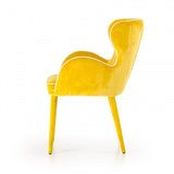 Benzara Fabric Upholstered Wing Back Design Dining Chair with High Curvy Arms, Yellow BM187463 Yellow Fabric and Metal BM187463