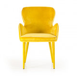 Benzara Fabric Upholstered Wing Back Design Dining Chair with High Curvy Arms, Yellow BM187463 Yellow Fabric and Metal BM187463