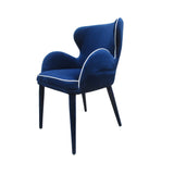 Benzara Fabric Upholstered Wing Back Design Dining Chair with High Curvy Arms, Blue BM187464 Blue Fabric and Metal BM187464