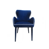 Benzara Fabric Upholstered Wing Back Design Dining Chair with High Curvy Arms, Blue BM187464 Blue Fabric and Metal BM187464