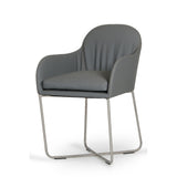 Benzara Leatherette Upholstered Dining Chair with Interlaced Metal Base, Gray BM187465 Gray Faux Leather and Metal BM187465