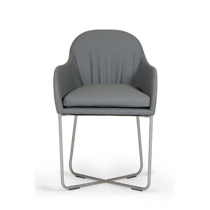 Benzara Leatherette Upholstered Dining Chair with Interlaced Metal Base, Gray BM187465 Gray Faux Leather and Metal BM187465