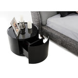 Benzara One Drawer Round Nightstand with Glass Table Top, Black BM187474 Black Wood Glass BM187474
