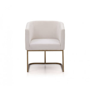 Benzara Fabric Upholstered Dining Chair with Cantilever Steel Base, White and Gold BM187480 White and Gold Metal and Fabric BM187480