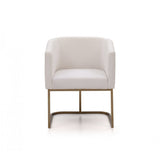 Benzara Fabric Upholstered Dining Chair with Cantilever Steel Base, White and Gold BM187480 White and Gold Metal and Fabric BM187480