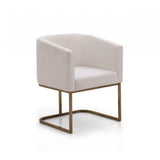 Benzara Fabric Upholstered Dining Chair with Cantilever Steel Base, White and Gold BM187480 White and Gold Metal and Fabric BM187480