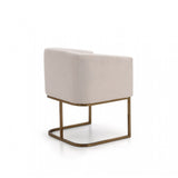 Benzara Fabric Upholstered Dining Chair with Cantilever Steel Base, White and Gold BM187480 White and Gold Metal and Fabric BM187480