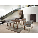 Benzara Fabric Upholstered Dining Bench with Rubber Wood Feet, Gray and Walnut Brown BM187484 Gray and Brown Wood Fabric BM187484