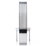 Benzara Leatherette Upholstered Dining Chair with Vertical Slat Back Design, White and Silver BM187495 Silver and White Metal and faux Leather BM187495