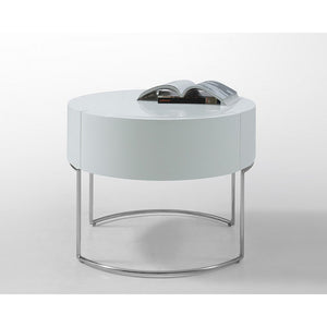 Benzara Wooden Nightstand with One Drawer and Stainless Steel Legs, White and Silver BM187500 White and Silver Wood and Stainless Steel BM187500
