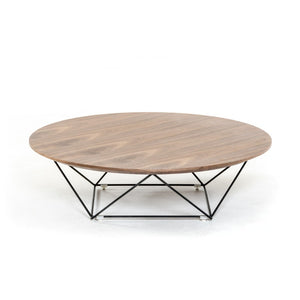 Benzara Round Shaped Wooden Top Coffee Table with Unique Design Metal Base, Brown and Black BM187505 Brown and Black Wood and Metal BM187505