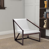 Benzara Leatherette Upholstered Wooden Lounge Chair, Brown and Gray BM187506 Brown and Gray Wood and Faux Leather BM187506