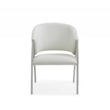 Benzara Leatherette Upholstered Wooden Accent Chair with Curved Backrest, White BM187514 White Wood and Faux Leather BM187514