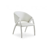 Benzara Leatherette Upholstered Wooden Accent Chair with Curved Backrest, White BM187514 White Wood and Faux Leather BM187514