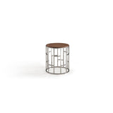 Benzara Wood and Stainless Steel End Table with Geometric Style Base, Brown and Silver BM187527 Brown and Silver Wood and Stainless Steel BM187527