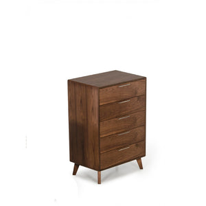 Benzara Transitional Style Five Drawers Wooden Chest with Stainless Steel Handles, Brown BM187570 Brown Wood and Stainless Steel BM187570