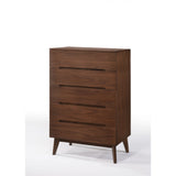 Five Drawers Wooden Chest with Angled Legs, Brown