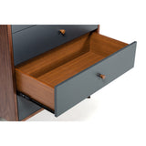 Benzara Spacious Five Drawers Wooden Chest with Flared Legs, Brown and Gray BM187578 Brown and Gray Wood and Metal BM187578