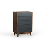 Benzara Spacious Five Drawers Wooden Chest with Flared Legs, Brown and Gray BM187578 Brown and Gray Wood and Metal BM187578