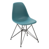 Benzara Deep Back Plastic Chair with Metal Eiffel Legs, Set of 2, Blue and Black BM187591 Blue and Black Plastic and Metal BM187591