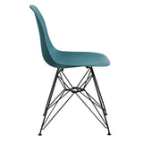 Benzara Deep Back Plastic Chair with Metal Eiffel Legs, Set of 2, Blue and Black BM187591 Blue and Black Plastic and Metal BM187591