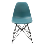 Benzara Deep Back Plastic Chair with Metal Eiffel Legs, Set of 2, Blue and Black BM187591 Blue and Black Plastic and Metal BM187591