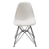 Deep Back Plastic Chair with Metal Eiffel Style Legs, Set of Two, White and Black