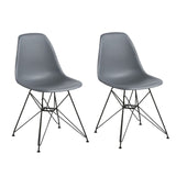 Benzara Deep Back Plastic Chair with Metal Eiffel Legs, Set of 2, Gray and Black BM187595 Gray and Black Plastic and Metal BM187595