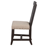 Benzara Wooden Chair with Fabric Upholstered Seat and Slat Style Back, Set of 2, Black and Beige BM187604 Black and Beige Wood and Fabric BM187604