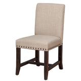 Benzara Fabric Upholstered Wooden Side Chair with Nail Head Trim Accents, Set of 2, Beige and Black BM187605 Black and Beige Wood and Fabric BM187605