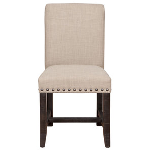 Benzara Fabric Upholstered Wooden Side Chair with Nail Head Trim Accents, Set of 2, Beige and Black BM187605 Black and Beige Wood and Fabric BM187605