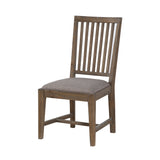 Benzara Wooden Chair with Fabric Upholstered Seat and Slat Style Back, Set of 2, Oak Brown and Gray BM187606 Brown and Gray Wood and Fabric BM187606