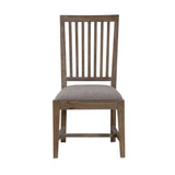 Benzara Wooden Chair with Fabric Upholstered Seat and Slat Style Back, Set of 2, Oak Brown and Gray BM187606 Brown and Gray Wood and Fabric BM187606