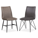 Benzara Leather Upholstered Metal Chair with Decorative Top Stitching, Set of 2, Latte Brown and Black BM187607 Brown and Black Leather and Metal BM187607