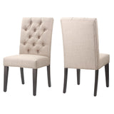 Benzara Fabric Upholstered Wooden Chair with Button Tufting, Set of 2, Beige and Black BM187611 Beige and Black Wood and Fabric BM187611