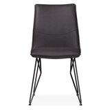 Benzara Leather Upholstered Metal Chair with Angle Hairpin Style Legs, Black and Gray BM187618 Gray Leather and Metal BM187618