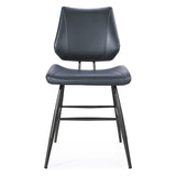 Benzara Leather Upholstered Metal Chair with Stitch Details, Set of 2, Black BM187619 Black Metal and Leather BM187619