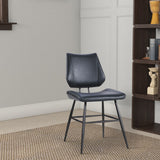 Benzara Leather Upholstered Metal Chair with Stitch Details, Set of 2, Black BM187619 Black Metal and Leather BM187619