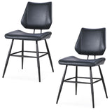 Benzara Leather Upholstered Metal Chair with Stitch Details, Set of 2, Black BM187619 Black Metal and Leather BM187619