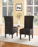 Benzara Wicker Woven Wooden Chair with high Back, Set of 2, Brown BM187620 Brown Wood and Wicker BM187620