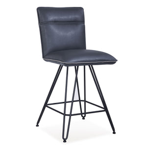 Benzara Metal Leather Upholstered Counter Height Stool with Hairpin Style Legs, Blue and Black BM187622 Blue and Black Leather & Metal BM187622