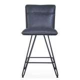 Benzara Metal Leather Upholstered Counter Height Stool with Hairpin Style Legs, Blue and Black BM187622 Blue and Black Leather & Metal BM187622