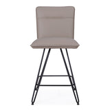 Benzara Leather Counter Height Stool with Metal Hairpin Legs, Set of 2, Taupe Brown and Black BM187623 Brown and Black Leather & Metal BM187623