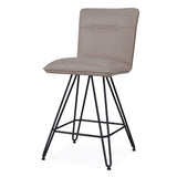 Benzara Leather Counter Height Stool with Metal Hairpin Legs, Set of 2, Taupe Brown and Black BM187623 Brown and Black Leather & Metal BM187623