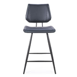 Benzara Leather Upholstered and Metal Counter Height Stool with Stitch Details, Black BM187625 Black Metal & Leather BM187625